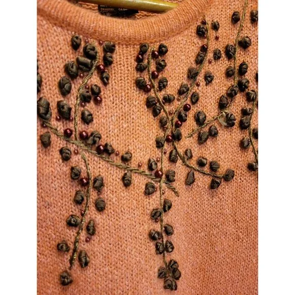 Vtg IB Diffusion Silk Angora Wool Pink Brown Embroidered Beaded Tunic Sweater S - Picture 3 of 7